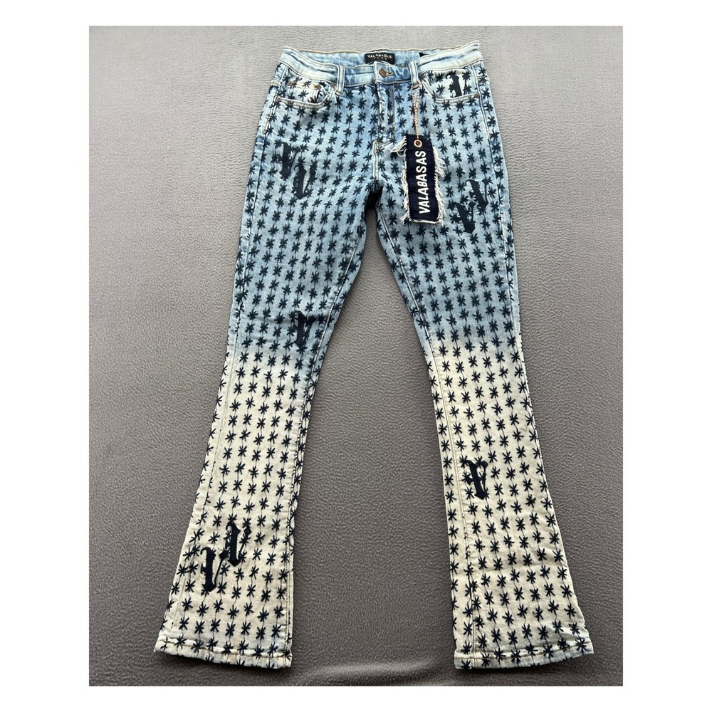 Valabasas Jeans Womens 18 Star Embroidered Stacked Flare Light Wash Blue